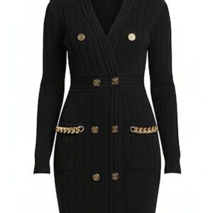 Balmain double breasted rib knit mini dress.